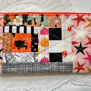 Handmade Halloween Spooky Black Cat Patchwork Zipper Pouch Pencil Case
