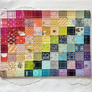 Rainbow Patchwork Squares Zipper Pouch, Notions Storage,  Cosmetics Bag