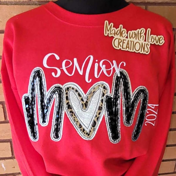 Embroidered Senior Mom Shirt, Custom Glitter Design