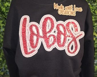 Embroidered LOBOS Glitter Mascot Shirt, School Spirit