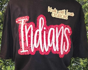Embroidered INDIANS Team Shirt, School Spirit Tee, Game Day Shirt