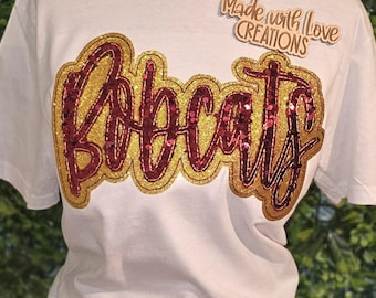 Embroidered Bobcats Glitter Team Shirt, School Spirit