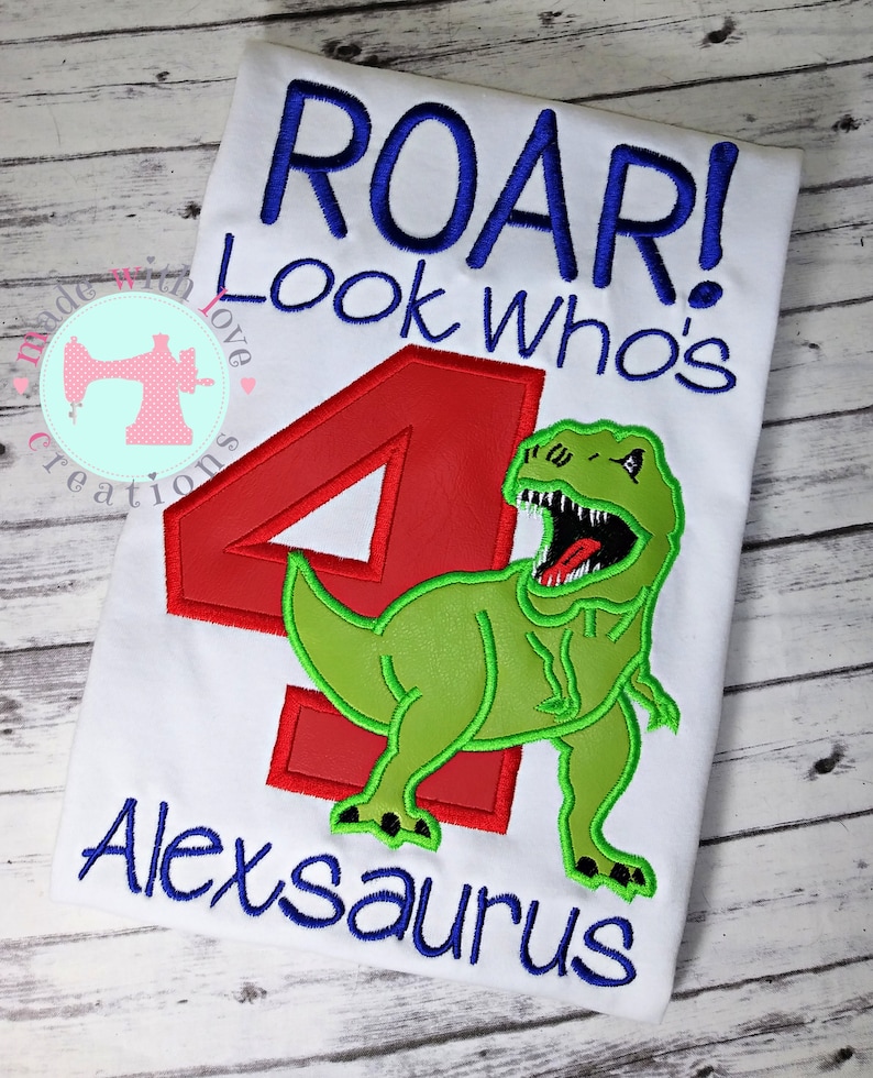 ROAR Dinosaur 4th Birthday Shirt - Custom Dino Birthday image 2