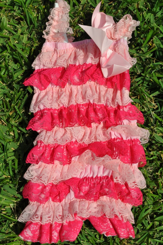 Hot Pink/Light Pink Lace Romper
