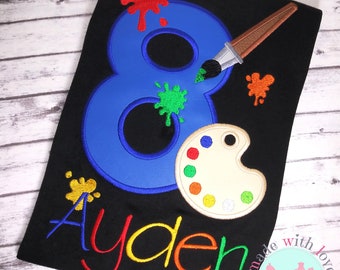 Paint Brush Birthday Shirt-Art Birthday Shirt-Paint Birthday Shirt-Artist Birthday Shirt-Paint Party Birthday Shirt-Numbers 1-9