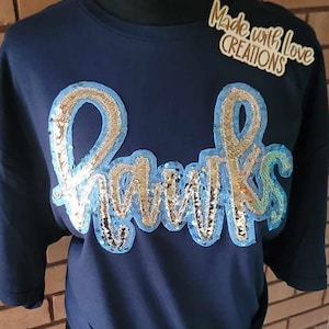 HAWKS Shirt, Spirit Shirt, School Spirit, Embroidered HAWKS Team Shirt, Game Day, Sports, Football Shirt, School Shirt