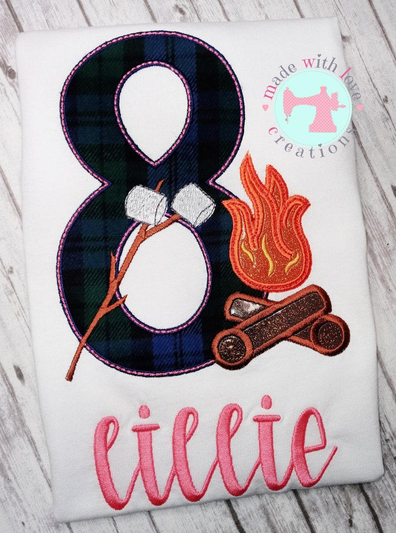 Campfire Themed Birthday Shirt-Camping Birthday Shirt-Campfire Shirt-Girls Camping Birthday Shirt-Camping Themed Birthday image 2