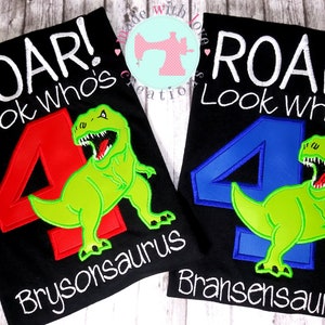 ROAR Dinosaur 4th Birthday Shirt - Custom Dino Birthday image 3