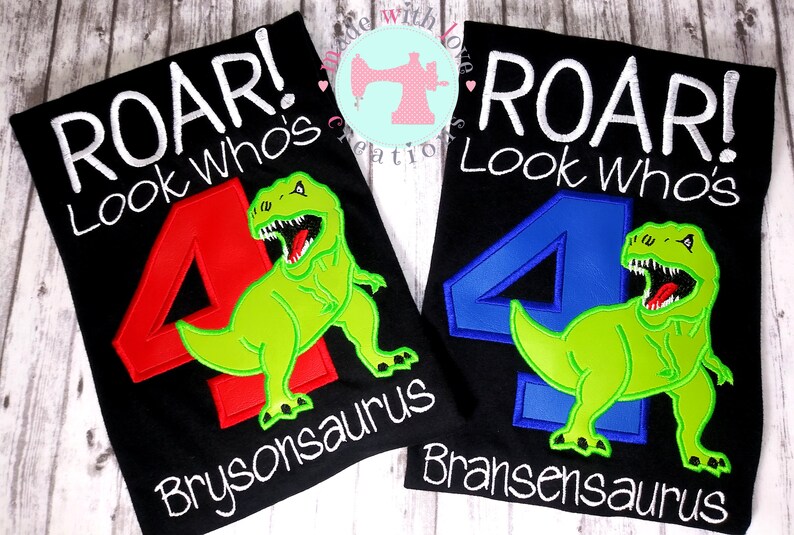 ROAR Dinosaur 4th Birthday Shirt - Custom Dino Birthday image 3