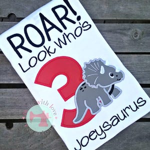 ROAR Look Who&#39;s 3 Dinosaur Birthday Shirt-Dinosaur Birthday Shirt-Dino Birthday Shirt-Dinosaur Shirt-Custom Birthday Shirt