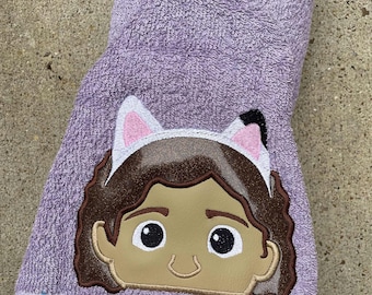 Gabby Doll Inspired Hooded Towel - Appliqued Character Towel