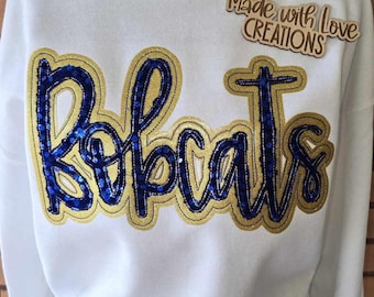 Embroidered Bobcats Spirit Shirt, Sequin Mascot Team Shirt