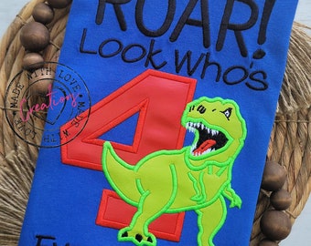 ROAR Dinosaur 4th Birthday Shirt - Custom Dino Birthday