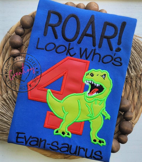 ROAR Dinosaur 4th Birthday Shirt - Custom Dino Birthday