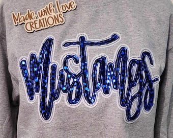 MUSTANGS Shirt, Spirit Shirt, School Spirit, Embroidered MUSTANGS Team Shirt, Game Day, Sports, Football Shirt, School Shirt
