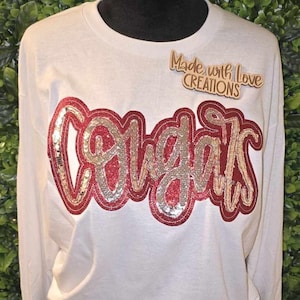 COUGARS Shirt, Spirit Shirt, School Spirit, Embroidered COUGARS Team Shirt, Game Day, Sports, Football Shirt, School Shirt