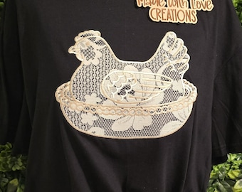 Hen on Nest embroidered Sweatshirt, HON T-Shirt, Vintage Farmhouse Tee, Hen