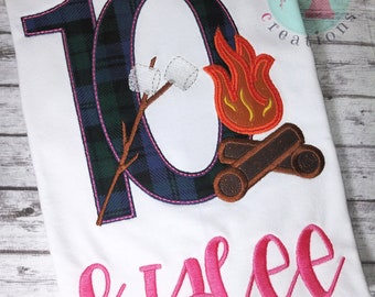 Campfire Themed Birthday Shirt-Camping Birthday Shirt-Campfire Shirt-Girls Camping Birthday Shirt-Camping Themed Birthday