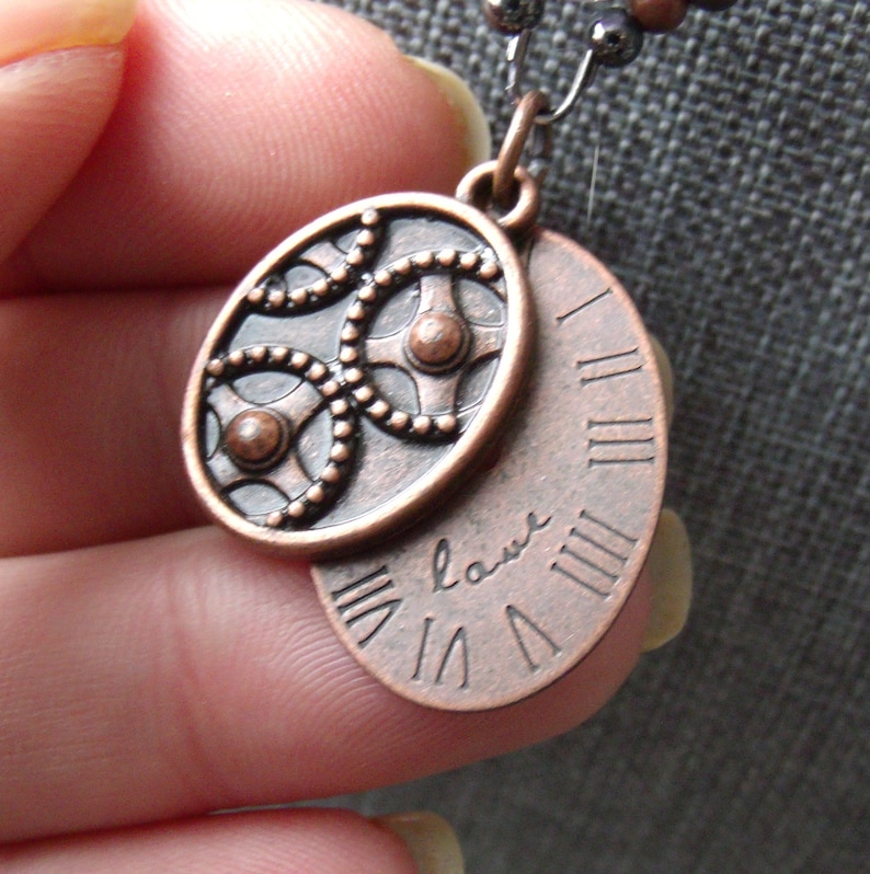 Amethyst Necklace Copper Beaded Jewlery Love Charm Clock Face Pendant Lavender Stone Amethyst Jewelry