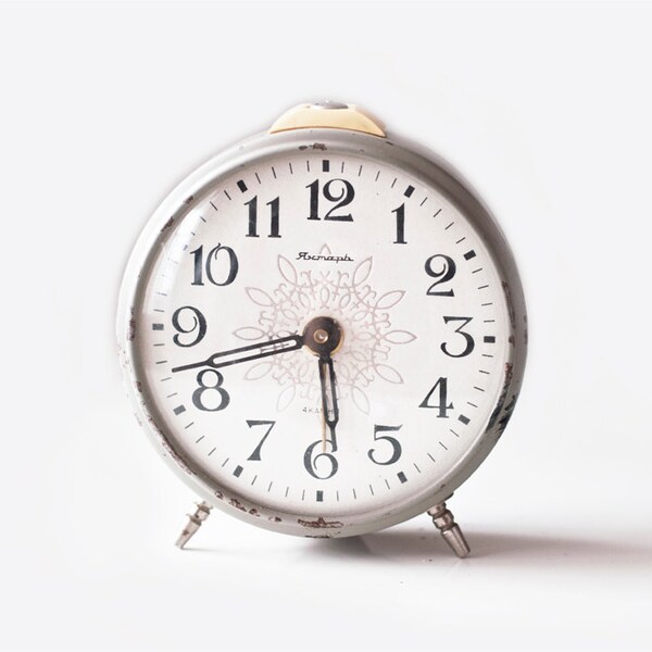 Vintage soviet mechanical alarm clock Jantar - working condition