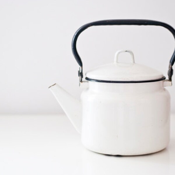 Vintage soviet enamel kettle - black and white