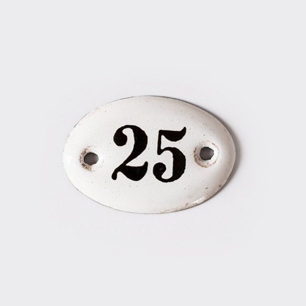 Vintage enamel number sign 25