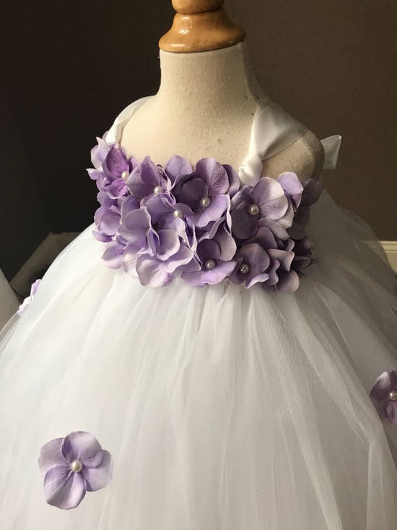 purple hydrangea dress Hydrangea Tutu Dress / Lavender Hydrangea Flower Girl Dress / Tulle Flower  Girl Dress / White Tulle Dress /over the Top