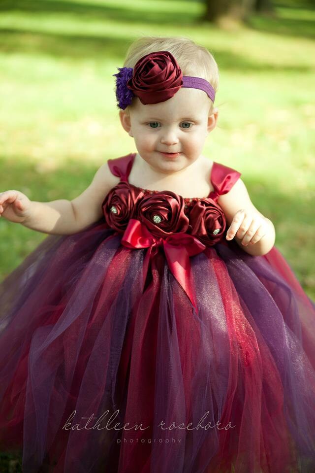 burgundy tutu dress Dress, Plum Tulle Tutu Dress, Satin Flowers, Headband, Flower Girl Dress, Flower Girl Tutu, Flower Girl by My Precious Tutu Size:2 Toddler this little dress is AW-25 Gymax - 6 Drawer