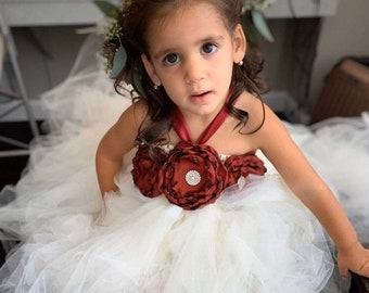 Ivory Flower Girl Dress, Tulle Dress, Ivory Wedding Dress, Birthday Dress, Toddler Tutu Dress, Burgundy Flower Girl Dress, My Precious Tutu