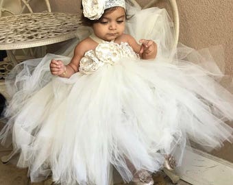 Ivory Flower Girl Dress, Flower Girl Tutu Dress, Ivory Wedding Dress