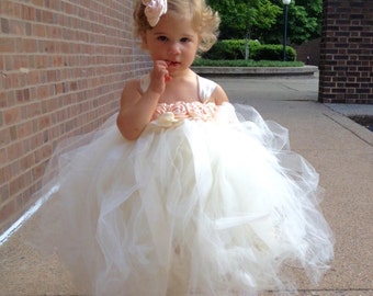 Ivory Flower Girl Dress, Tulle Flower Girl Dress, Toddler Flower Girl Dress, Baby Flower Girl Dress, Cream Flower Girl Dress