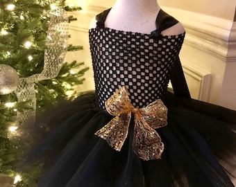 Black and Gold Holiday Tutu Dress - Etsy