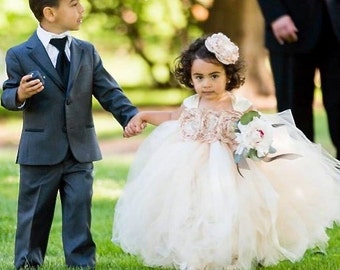 Ivory and Beige Flower Girl Dress -  Flower Girl Tulle Dress - Tulle Dress - Birthday Dress - My Precious Tutu - Champagne Tutu