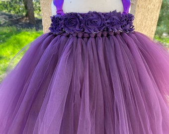 Plum Flower Girl Dress, Shabby Flowers Dress, Tulle Dress, Wedding Dress, Toddler Tutu, Easter Tutu Dress by My Precious Tutu