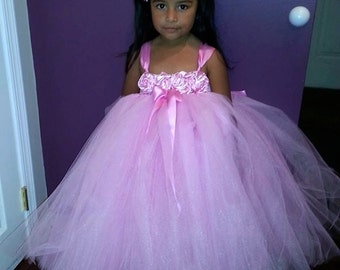 Pink Satin Flower Tutu Dress, Flower Girl Tutu Dress, Flower Girl Dress, Flower Girl Tutu, Flower Girl Tulle Dress, My Precious Tutu