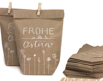 24 Geschenktüten - frohe Ostern | Osternest Alternative für Ostergrüße, Mitgebsel, Ostergeschenke | 14 cm x 22 cm | + Miniklammern