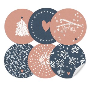 Weihnachtssticker, 24 Weihnachtsdeko Aufkleber für Mädchen, rund 40 mm, Rosa Blau