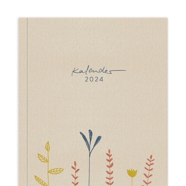 Terminkalender A5 - Kalender 2024 | Wochenplaner und Notizbuch für mehr Achtsamkeit | Softcover Taschenkalender | Creme Beige Blau Rot Gelb