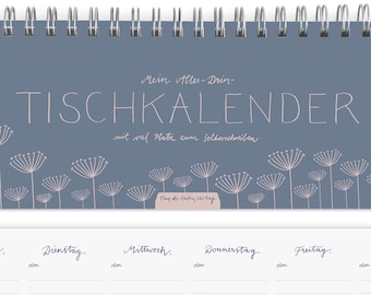 Tafelkalender Ongedateerd in Vintage Design - Alles-Drin | Landschap, blauw roze, milieuvriendelijk gemaakt van FSC-papier | Weekplanner, Planner