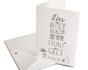 Valentine's Card for the best woman, greeting card with envelope for Valentine's Day, Birthday, Handlettering Bütte