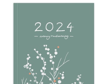 Appointment calendar A5 - calendar 2024 | Weekly planner and notebook for more mindfulness | Softcover pocket calendar | Sage Green White Orange