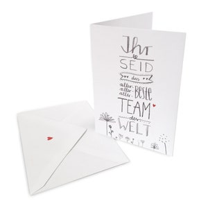 Thank you card for the best team in the world | Greeting card with farewell envelope & thank you | Black and White | Hand lettering with flowers