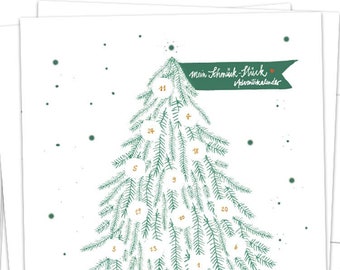 Mini advent calendar, 5 postcards with tree balls to color | Alternative for Christmas cards & Christmas greetings | Green White