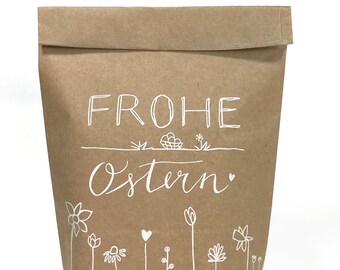 Ostertüten Set - Frohe Ostern - 12 bedruckte Kraftpapiertüten als Osternest Alternative, Geschenktüten für Ostergrüße, Geschenke & Giveaways