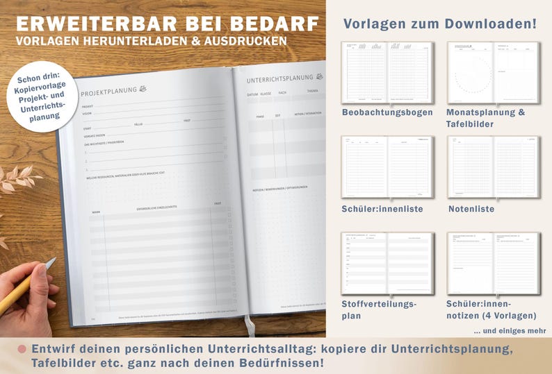 Jahresübersicht Lehrerplaner für Schuljahr 2026 2027, Terminkalender, eine Woche zwei Seiten, grau beige