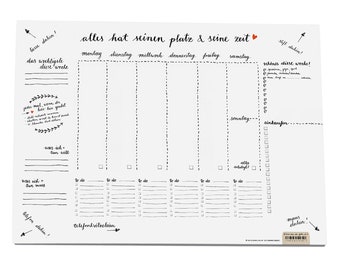 Desk pad A3 for adults, reduced black and white calligraphy design, 25 sheets of tear-off pad