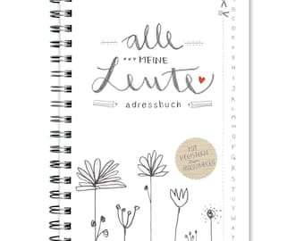 Adresboek A6 ALL MY PEOPLE met register, wit met bloemen