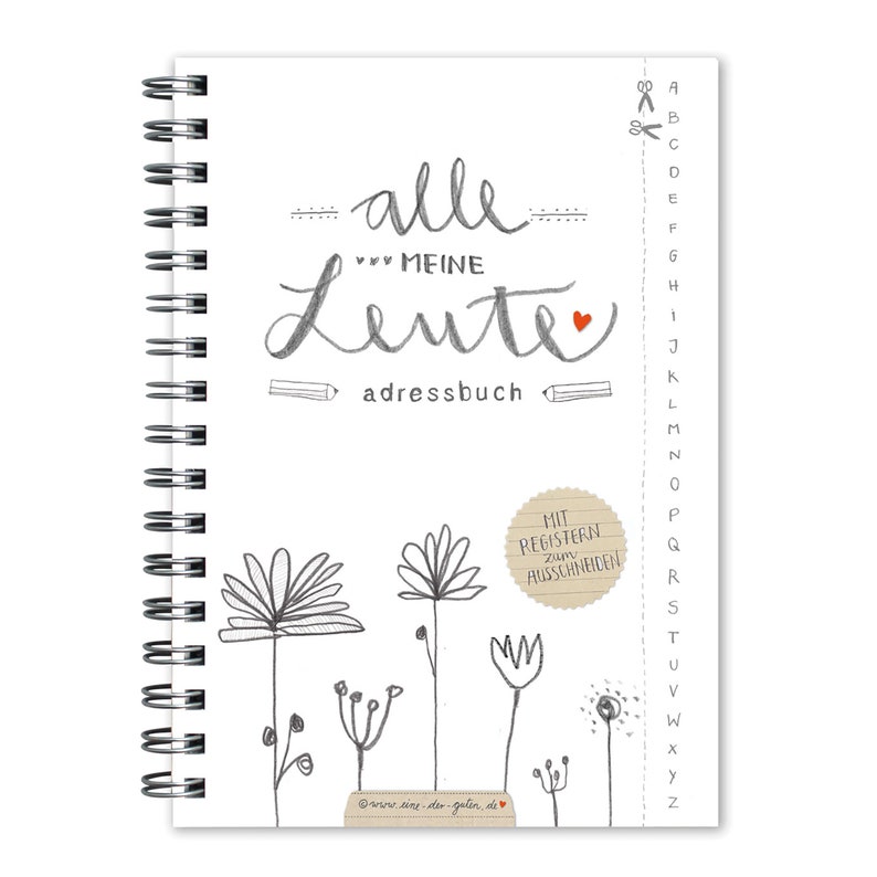 Address book A6 ALL MY PEOPLE with register, white with flowers image 1