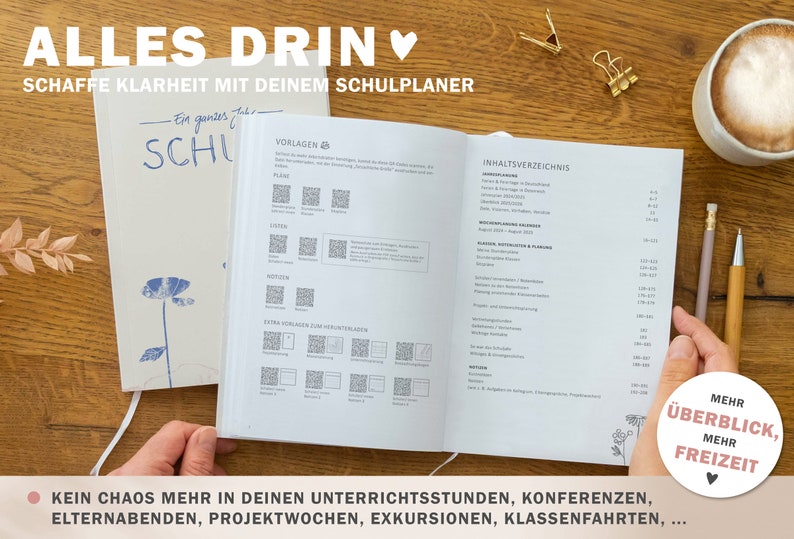 Lehrerkalender 2024 2025 A5 Lehrerplaner für Unterrichtsvorbereitung Softcover Schulplaner für Schuljahr 2024/25 creme blau rosa Bild 3