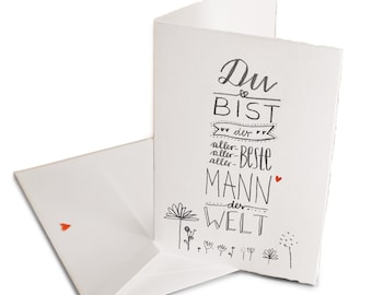 Valentine's card for the best man in the world | Greeting card with envelope for Valentine's Day, Father's Day, birthday | Handlettering